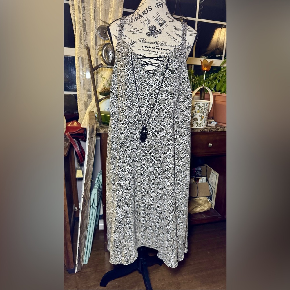Addition Elle Black and White Patterned Maxi Dress
